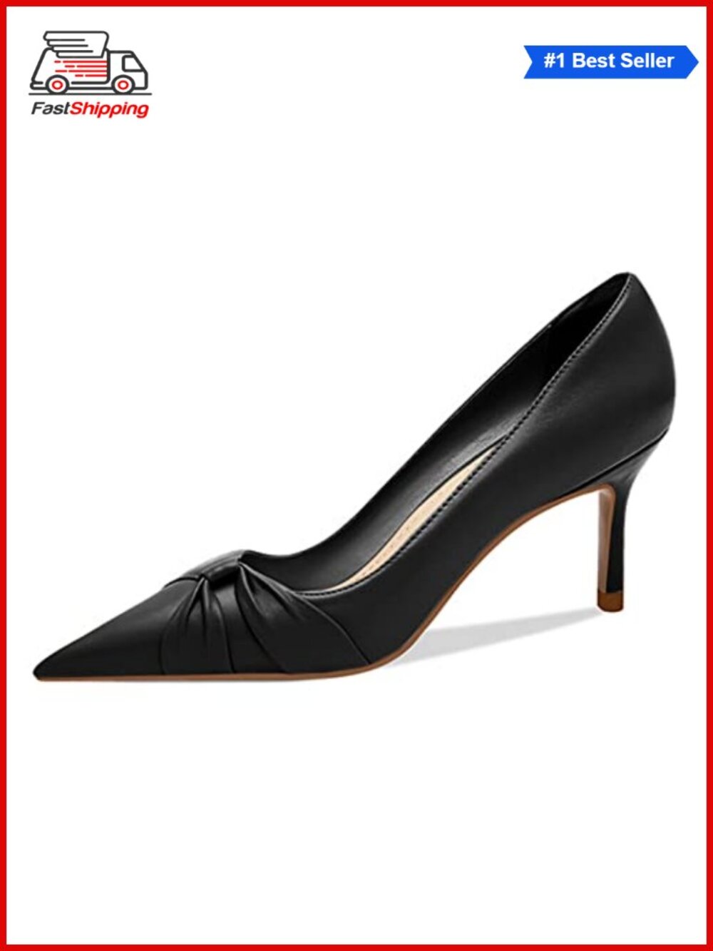 ✨ Womens Pointed Toe Twist Knot Stiletto Mid Heel Faux Leather Dress Pumps
